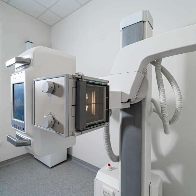 Foto equipo de máquina de rayos X del hospital para roentgen en una fisikamedika - clínica moderna equipo moderno de médicos para el trabajo